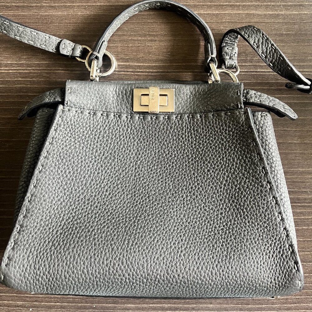 Fendi Mini Peekaboo Selleria Asfaltro Latte Normal Wear Authentic